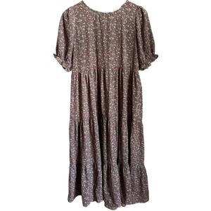 EASEL Neutrals Micro Floral Layered Cottagecore Oversized Maxi Dress Size Small